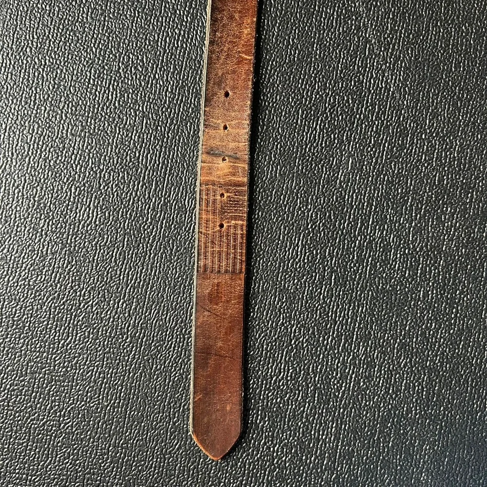 Brown Distressed Genuine Leather Belt American Flag Embossed Made‎ in USA 38